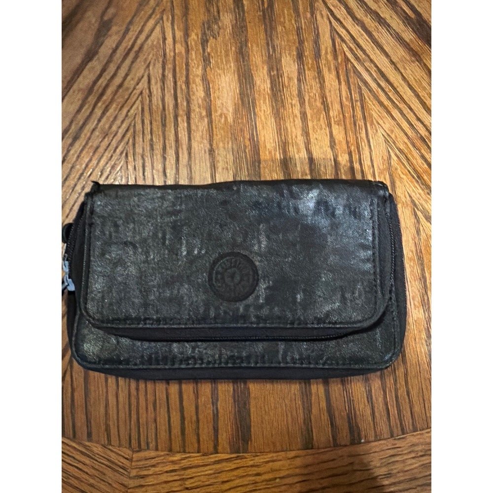 Kipling Black Coated Nylon Zip Around Continental Wallet Flap Pocket Organizer
